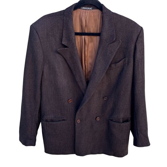 Giorgio Varalli Vintage Tweed Tessuto De Ferla Mens Double-Breasted Wool Blazer - Picture 1 of 12